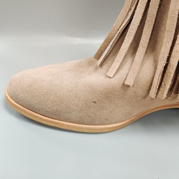 MICHAEL MICHAEL KORS Billy Fringed Ankle Boot Studded Suede Bootie Neutral 6 - Picture 4 of 14
